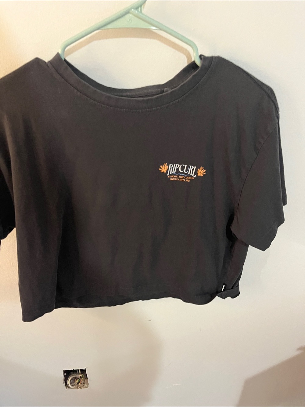 Rip Curl Black Cropped Tee with Orange Chest Logo